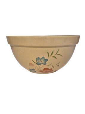 Vintage Treasure Craft Lg Mixing Bowl Tan Speckled Stoneware Floral Farmhouse